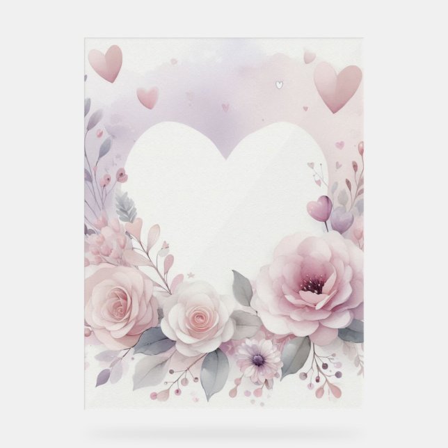 Monogram name floral hearts romantic watercolor  acrylschild (Vorderseite)