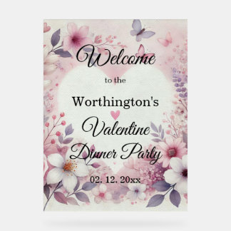 Monogram name floral hearts romantic watercolor  acrylschild