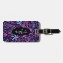 Monogram Name Floral Pink Lila Aquamarin Black Mod