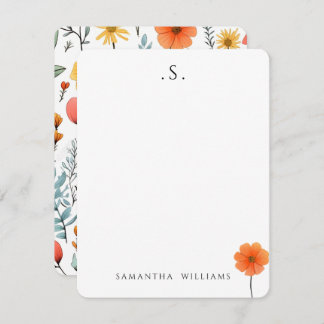 Monogram & Name Floral Watercolor Botanical Mitteilungskarte