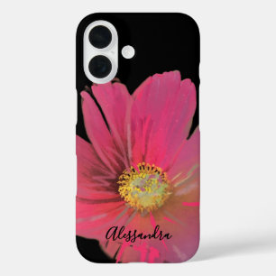 Monogram Name Floral Watercolor Schwarzes Rotes El iPhone 16 Hülle