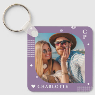 Monogram Name Foto Trendy Simple Modern Schlüsselanhänger