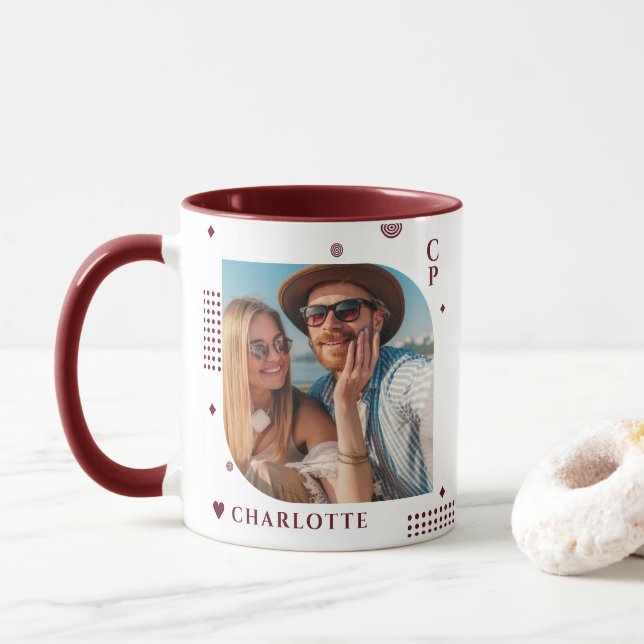 Monogram Name Foto Trendy Simple Modern Tasse (Mit Donut)