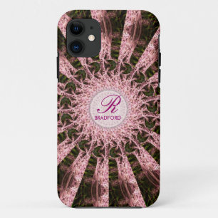 Monogram Name Fraktal Rose Spiral Art Custom iPhone 11 Hülle