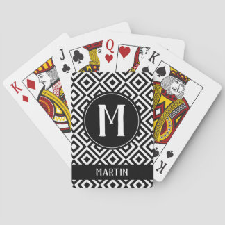 Monogram Name Geometric Black & White Muster Spielkarten