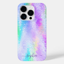 Monogram Name Girly Glam Holographic Iridescent Case-Mate iPhone 14 Pro Hülle