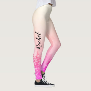 Monogram Name Girly Pink Trees NatWhite Leggings