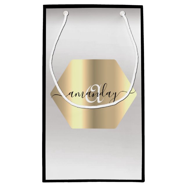 Monogram Name Gold Black Gray Fashion Boutique Kleine Geschenktüte (Rückseite)