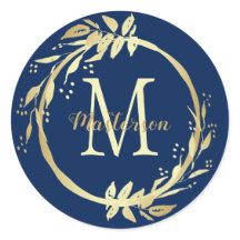 Monogram Name Gold Navy Blauer Weihnachtskranz