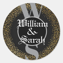 Monogram-Name Gold schwarz grau stylisch Runder Aufkleber