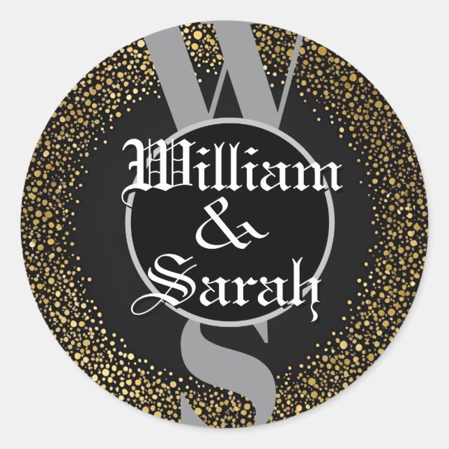 Monogram-Name Gold schwarz grau stylisch Runder Aufkleber (Vorderseite)