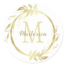 Monogram Name Gold White Christmas Wreath Classic