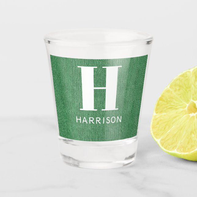 Monogram Name Green Denim Print 12oz Schnapsglas (Vorderseite)