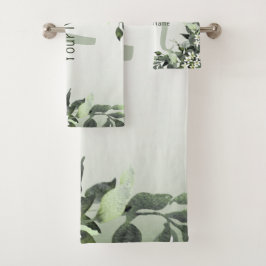 Monogram Name Greenery Floral Eukalyptus Blätter Badhandtuch Set