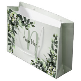 Monogram Name Greenery Floral Eukalyptus Blätter Große Geschenktüte