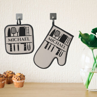 Monogram Name GRILLEN Koch Cook Grilling Ofenhandschuh & Topflappen-Set