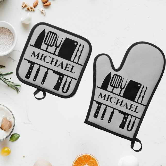 Monogram Name GRILLEN Koch Cook Grilling Ofenhandschuh & Topflappen-Set (Von Creator hochgeladen)