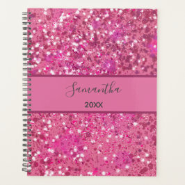 Monogram Name Hot Pink Glitzer Sparkle Girly Glam Planer