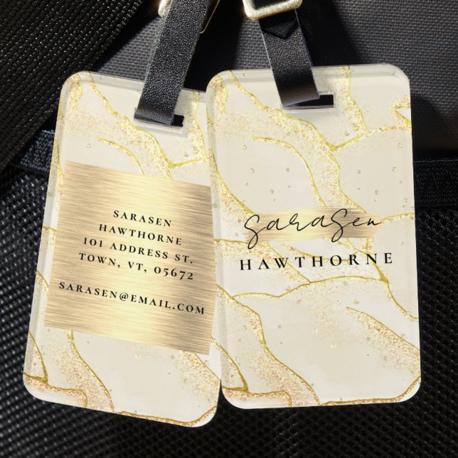 Monogram Name Imitats Gold Foil Brushed Metal Gepäckanhänger (Von Creator hochgeladen)