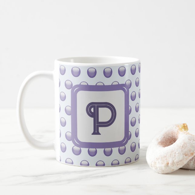 Monogram Name Initial Blue Grey Polka Dot Letter Kaffeetasse (Mit Donut)