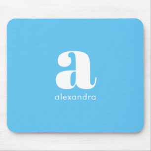 Monogram Name Initial Blue Modern Simple Classy Mousepad