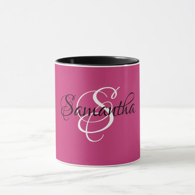Monogram Name Initial Extravagant Script Magenta Tasse (Zentrum)