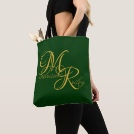Monogram Name Initial Green Elegant Script