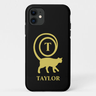 Monogram Name Initial Kitty Cat Lover Black Gold Case-Mate iPhone Hülle
