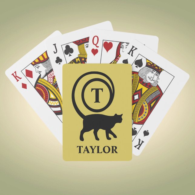 Monogram Name Initial Kitty Cat Lover Gold Black Spielkarten (Von Creator hochgeladen)