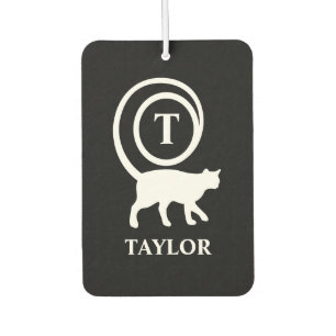 Monogram Name Initial Kitty Cat Lover Schwarz-weiß Autolufterfrischer