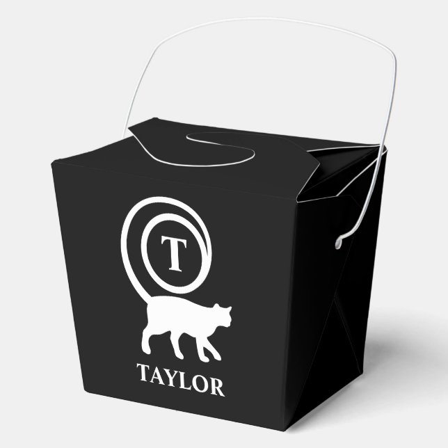 Monogram Name Initial Kitty Cat Lover Schwarz-weiß Geschenkschachtel (Vorderseite)