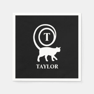 Monogram Name Initial Kitty Cat Lover Schwarz-weiß Serviette