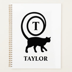 Monogram Name Initial Kitty Cat Lover White Black Planer