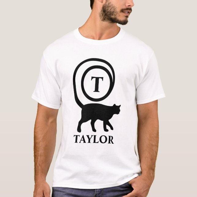 Monogram Name Initial Kitty Cat Lover White Black T-Shirt (Vorderseite)