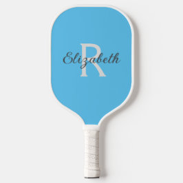 Monogram Name Initial Light Blue Gray White Pickleball Schläger