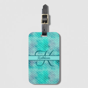 Monogram Name Initial Mermaid Blue Lila Green Gepäckanhänger