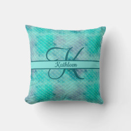 Monogram Name Initial Mermaid Blue Lila Green Kissen