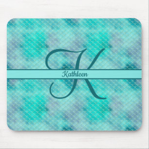 Monogram Name Initial Mermaid Blue Lila Green Mousepad