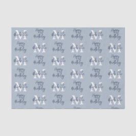 Monogram Name Initial Pattern Happy Birthday Blue Seidenpapier