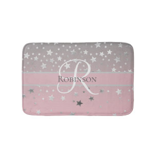 Monogram Name Initial Pink Gray Silver Trendy Badematte