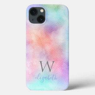 Monogram Name Initial Rainbow Watercolor Pastel Case-Mate iPhone Hülle