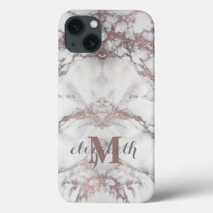 Monogram Name Initial Rose Gold White Gray Marble Case-Mate iPhone Hülle