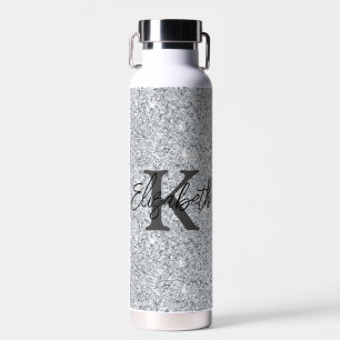 Monogram Name Initial Silver Glitzer Girly Trendy Trinkflasche