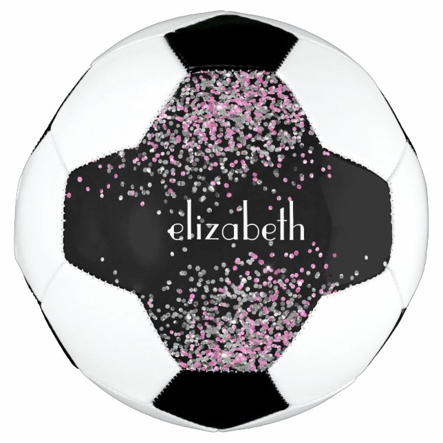 Monogram Name Initials Black Pink Silver Glitzer Fußball (Vorderseite)