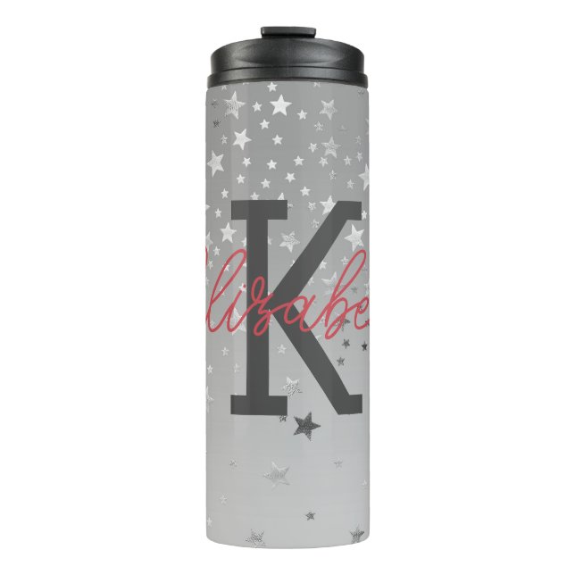 Monogram Name Initials Pink Gray Silver Trendy Thermosbecher (Vorderseite)