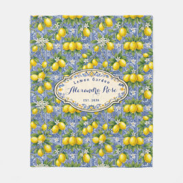 Monogram Name Lemon Blue French Country Tile  Fleecedecke