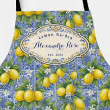 Monogram Name Lemon Blue French Country Tile 