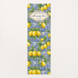Monogram Name Lemon Blue French Country Tile Yogamatte