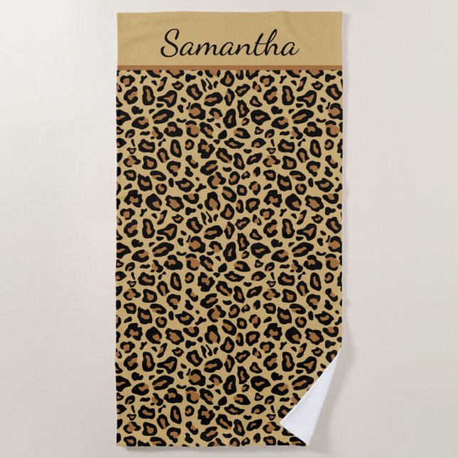 Monogram Name Leopard Print Cheetah Animal Muster Strandtuch (Vorderseite)