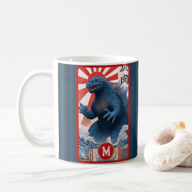 Monogram Name Lizard Monster Bold Retro Cool Fun Kaffeetasse (Mit Donut)